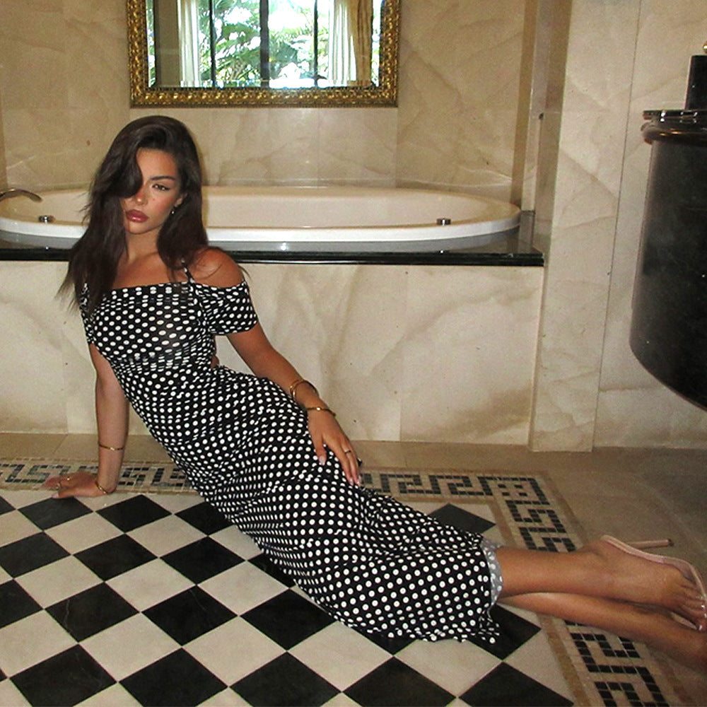 Tube Top Halter Dot Sexy Slim Fit Waist Dress