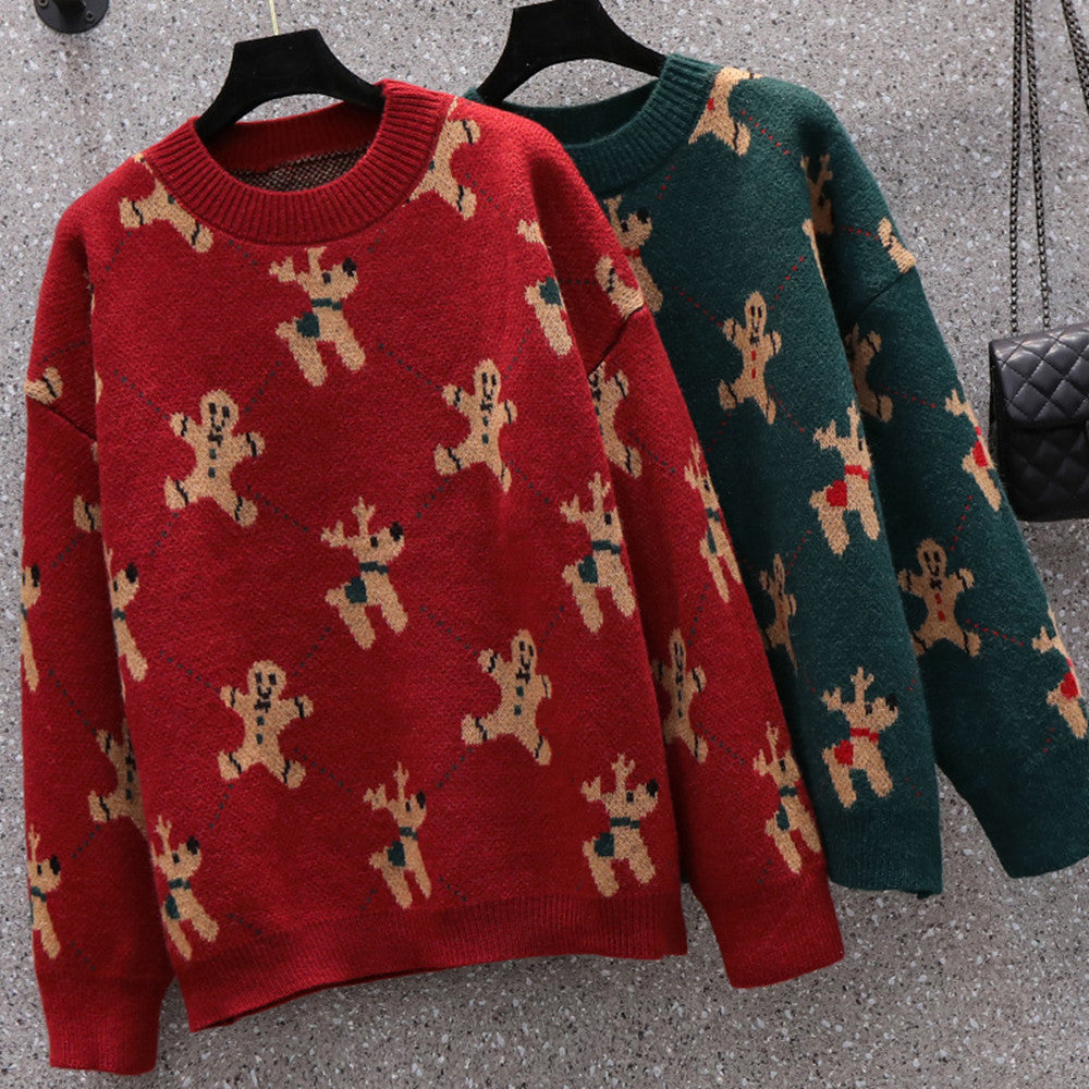 Christmas Red and green sweater Oversize Loose Bottoming for unisex