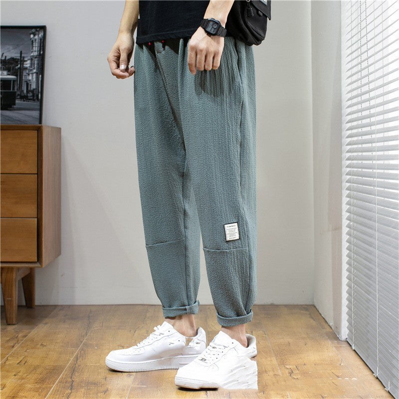 Korean Men's Ice Silk Cropped Pants Exercise Ankle-tied