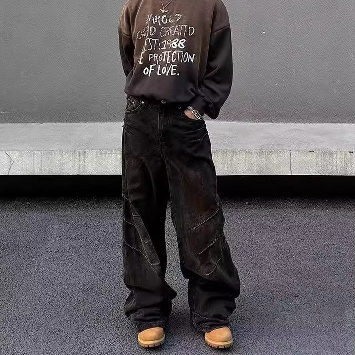 High Street Design Distressed and Dirty Waste-style Jeans for Men