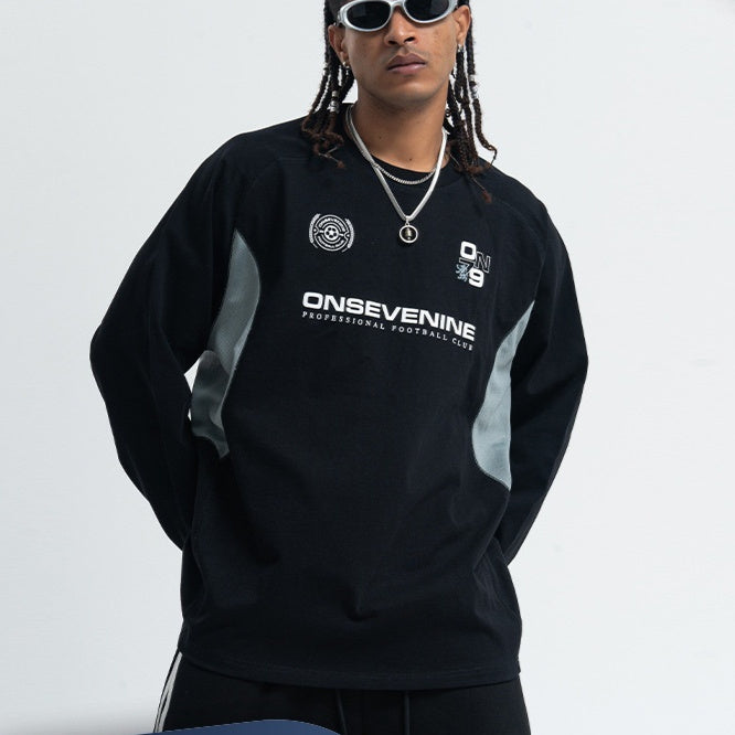 Retro Raglan Stitching Design Long-sleeved T-shirt Men Autumn Winter Coat