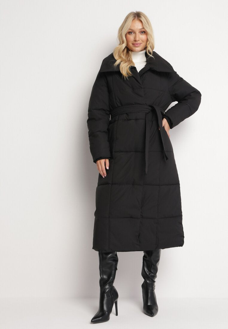 Women's winter coat long puffer jacket with belt