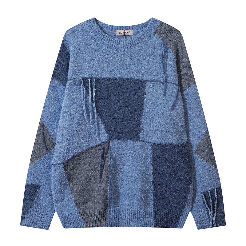 Plaid Tassel Oversize Lazy Wind Sweater for men